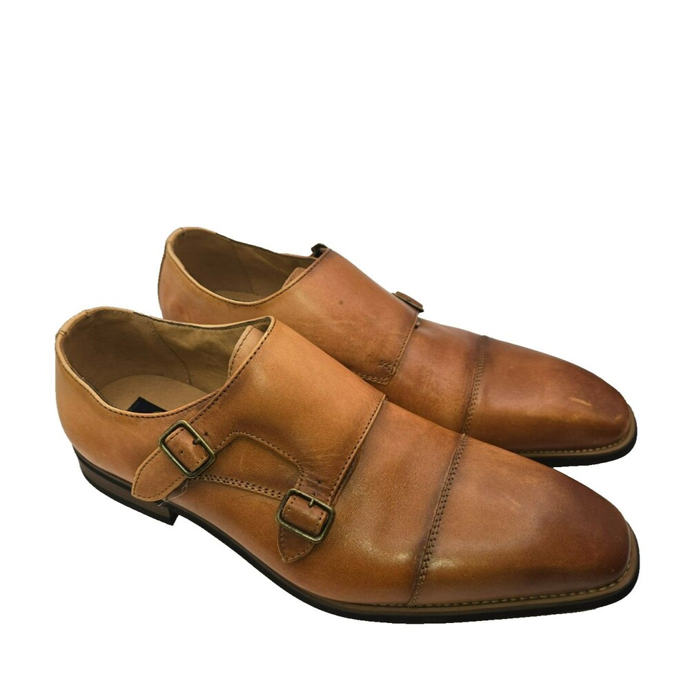 La Milano Albin Men's Double Monk Strap Leather Dress Shoes Tan Size 10.5 M
